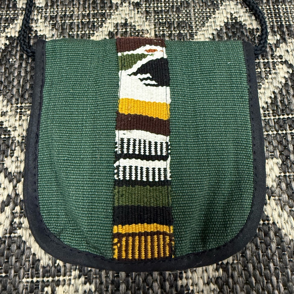 Green and Multicolor Woven Crossbody Bag
